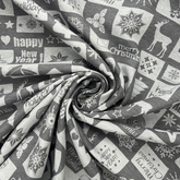 Salutations de Noël Gris 80 % coton 20 % polyester 140 cm de large Tissu imprimé numériquement Crafty Cottons Idéal pour l'artisanat, la couture, le matelassage, les fanions, le patchwork
